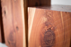 Outdoor wood side table shown from above