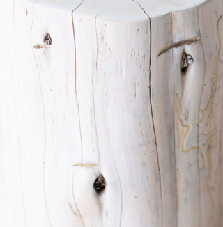 Close-up of the whitewash outdoor finish on red cedar