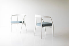 Modern luxury Lawrence Peabody dining armchair in white lacquered maple, front view