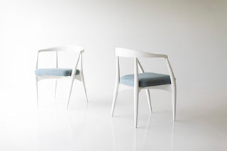 Modern luxury Lawrence Peabody dining armchair in white lacquered maple, front view