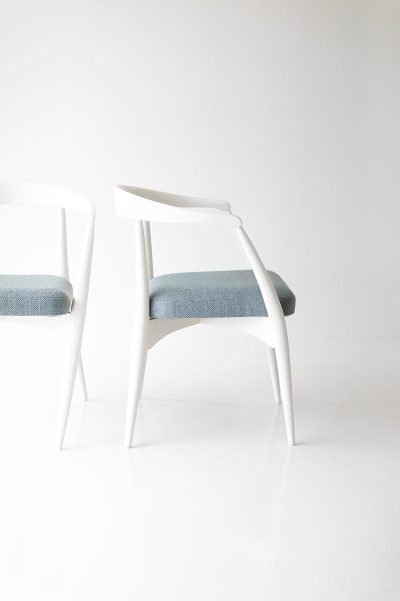Angled view of the modern Peabody white maple armchair