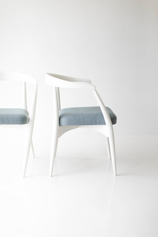 Angled view of the modern Peabody white maple armchair