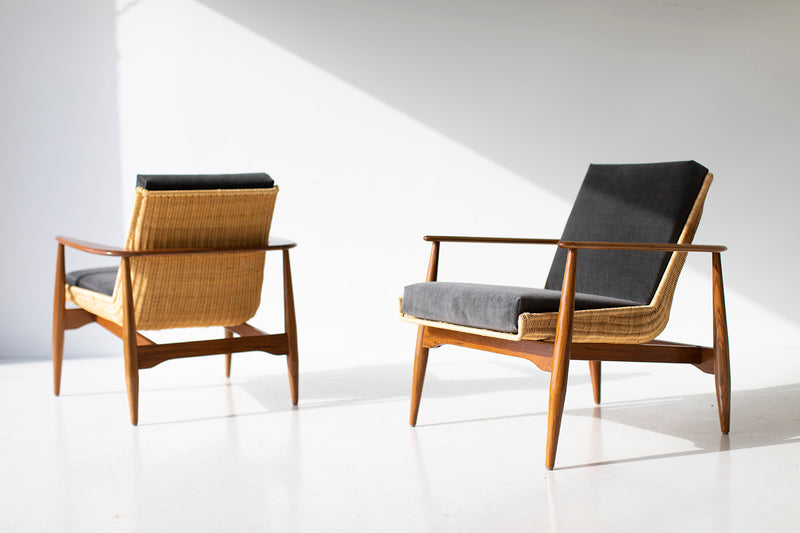 Modern luxury Lawrence Peabody 1806P wicker lounge chair with a hand-woven seat shell