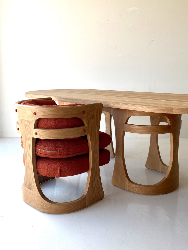 Modern luxury Barricas oak dining table by Craft Associates® styled with dining chairs