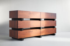 Modern luxury walnut Santa Fe dresser by Bertu Home with horizontal plank drawers