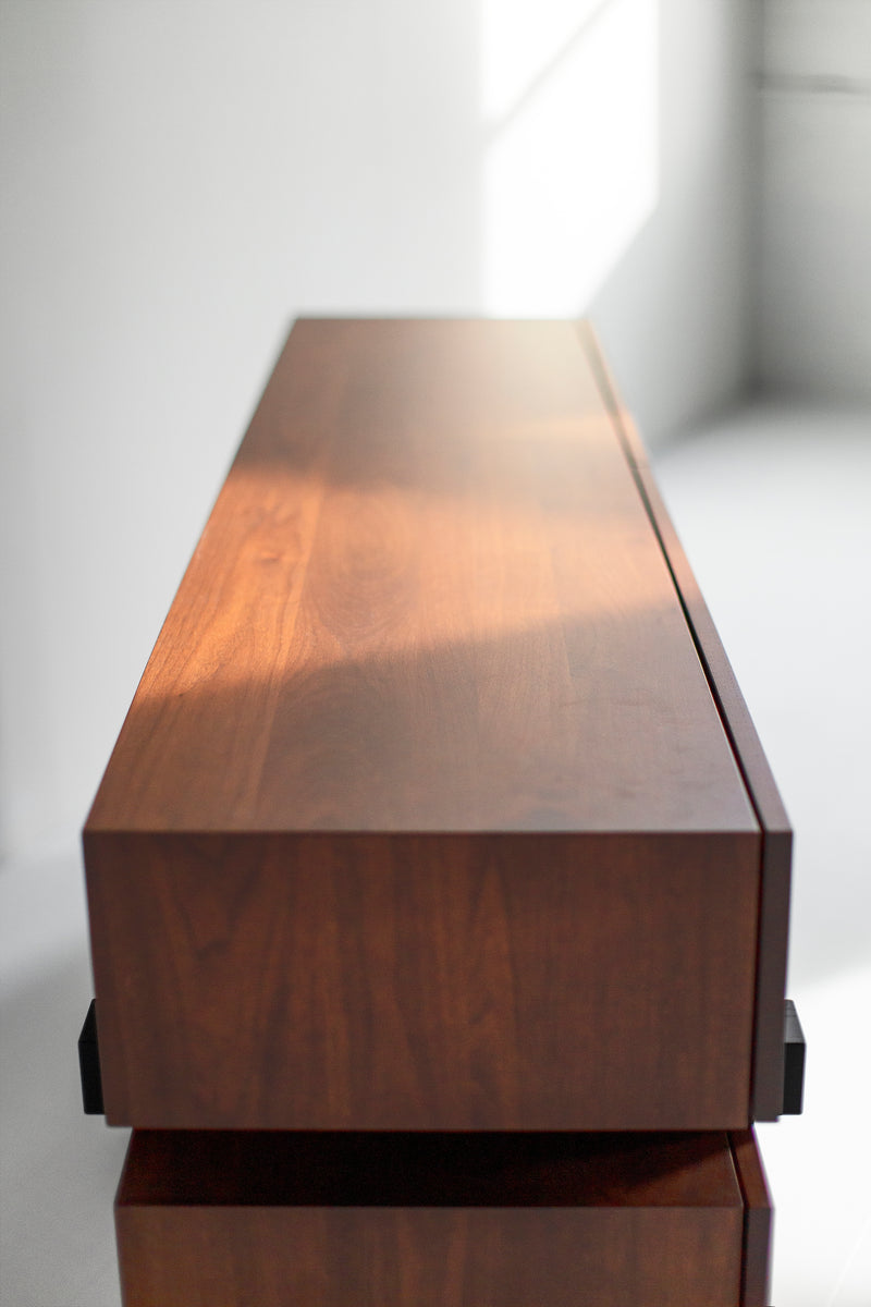Full view of a modern luxury Santa Fe dresser in walnut by Bertu Home
