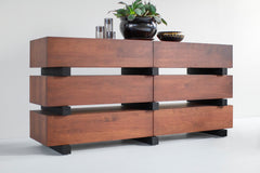 Modern luxury Santa Fe walnut dresser styled with a mirror above
