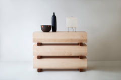 Front view of a Santa Fe maple dresser showing its chunky drawer detailing