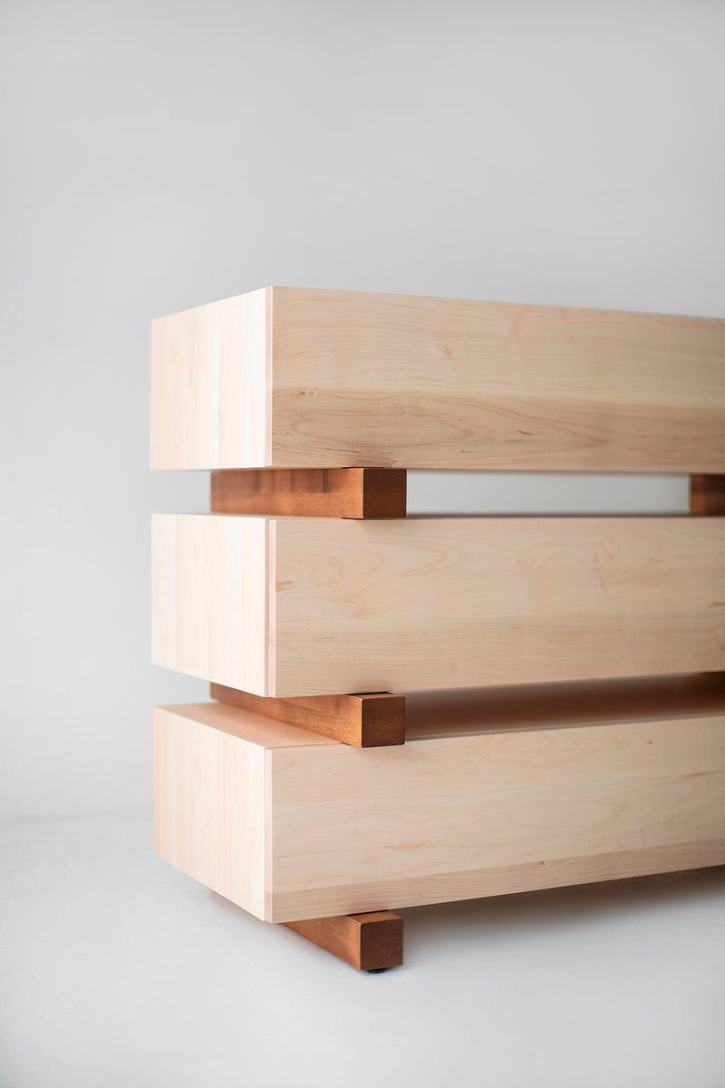 Santa Fe modern dresser styled in a bright bedroom