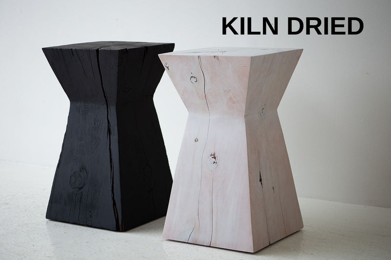 Modern luxury maple stump side table, The Sol, front view in natural finish