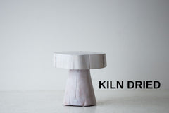 Organic modern wood stump side table by Bertu Home — The Summit, whitewash red cedar, front view