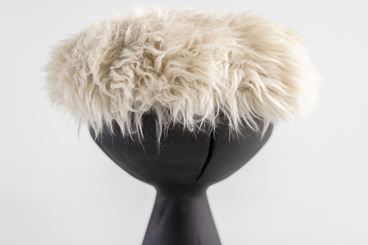 Small Boca Stool with Sheepskin - Aged Finish - 4226