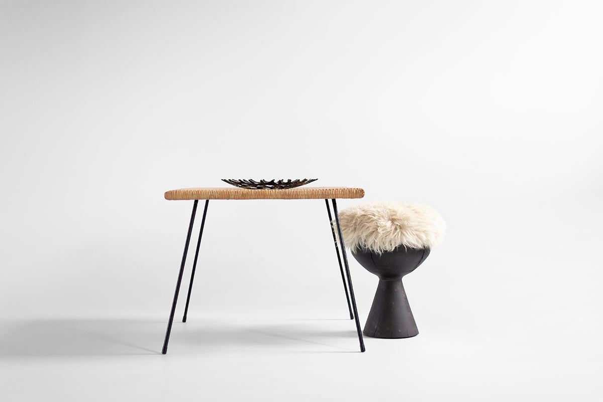 Small Boca Stool with Sheepskin - Aged Finish - 4226