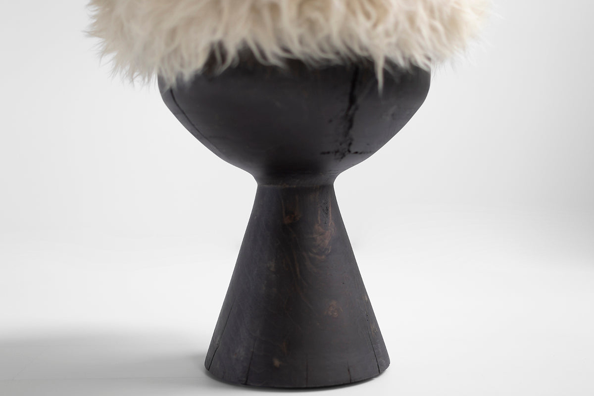 Small Boca Stool with Sheepskin - Aged Finish - 4226