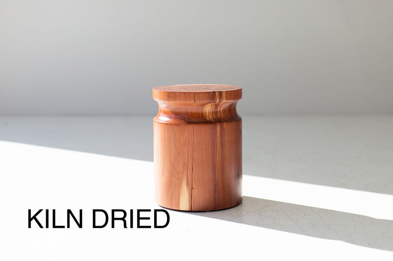 Small side table The Sprout in natural red cedar, front view
