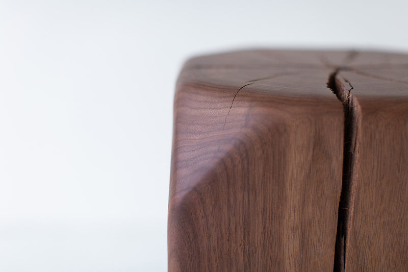 Dublin walnut side table at an angle showing its sculpted corners