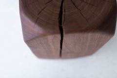Top-down view of the walnut table surface