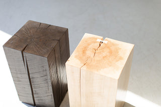 Aged finish maple stump top with natural cracking