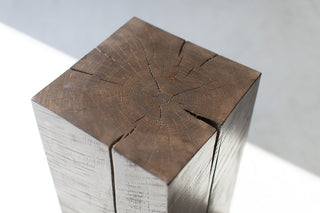 Close-up of the aged finish on rough cut maple