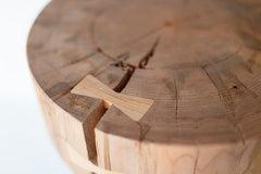 Angled view of the Boca Dos stool and its soft, rounded shape