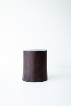 Detail shot of the hand-chipped bark edge on the stump table