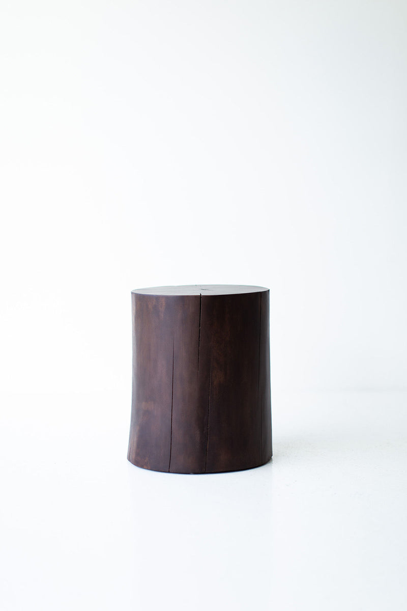Detail shot of the hand-chipped bark edge on the stump table