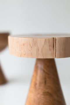 Close-up of the natural grain across the maple seat of the Boca Dos stool