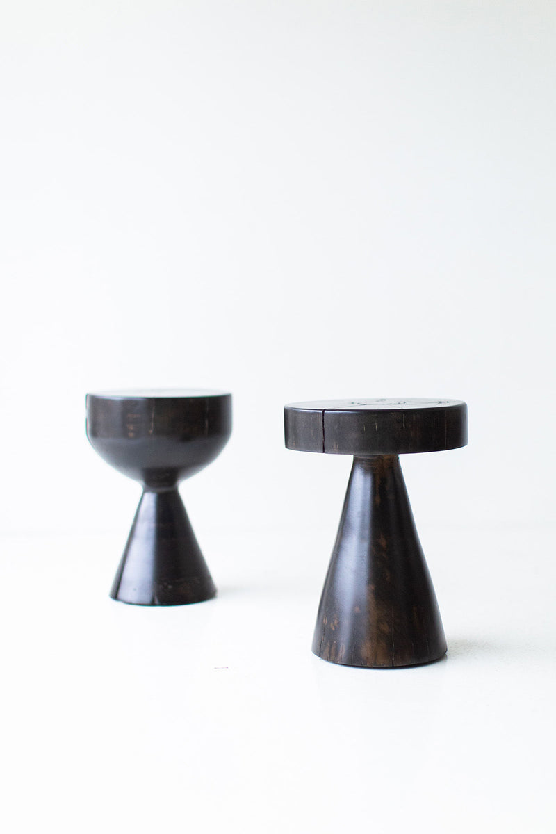 Detail of a bowtie inlay on the Boca Dos stool's maple seat