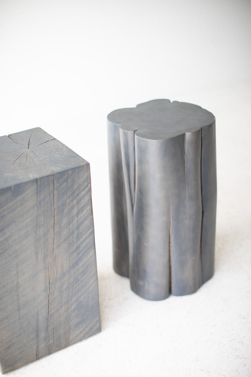 Bertu Home slate grey stump table shown at an angle