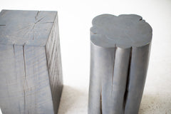Slate grey red cedar stump (right) beside a square maple stump