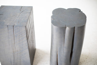 Slate grey red cedar stump (right) beside a square maple stump