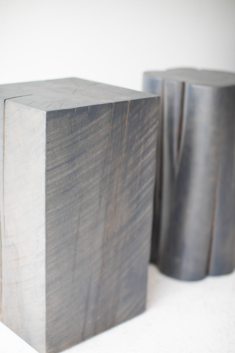 Slate grey stump table shown from above