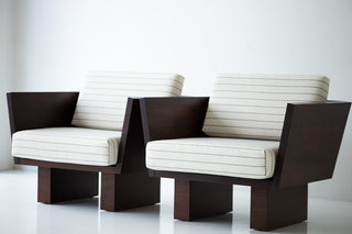 Modern luxury Suelo outdoor lounge chair in solid mahogany with a walnut exterior finish
