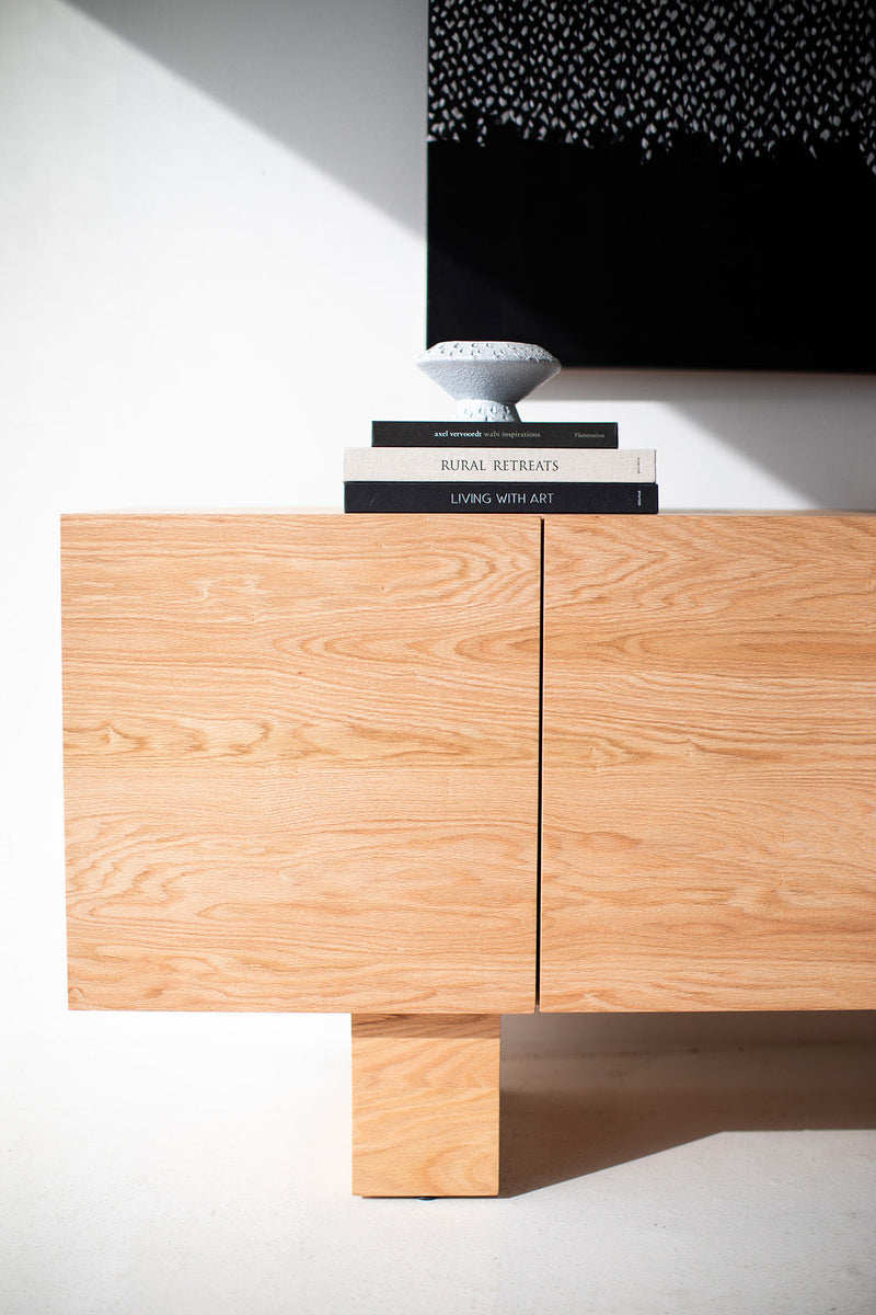 Interior of the credenza with adjustable shelves