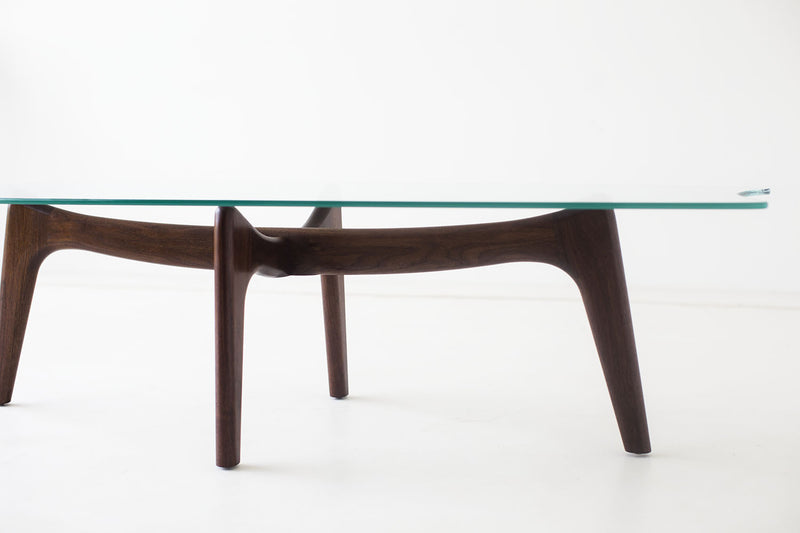Craft Associates Surf coffee table showing solid walnut base detail