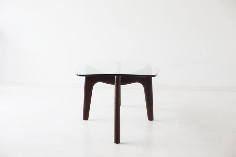 Side profile of the Surf modern coffee table in walnut