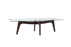 Detail of the glass top and walnut frame on the Surf coffee table