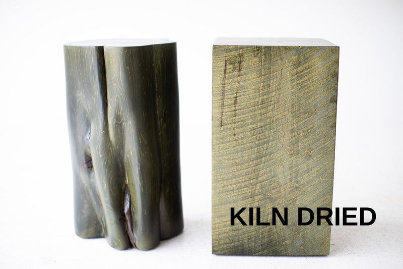 Tree stump side table in army green, front view