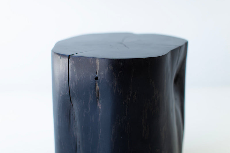Close-up of the aged finish on the red cedar stump