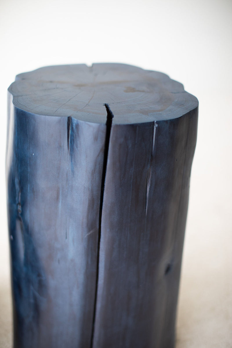 Denim blue red cedar tree stump side table, Bertu Home