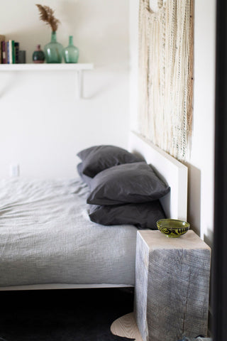 Whitewash maple stump side table used as a nightstand, Bertu Home