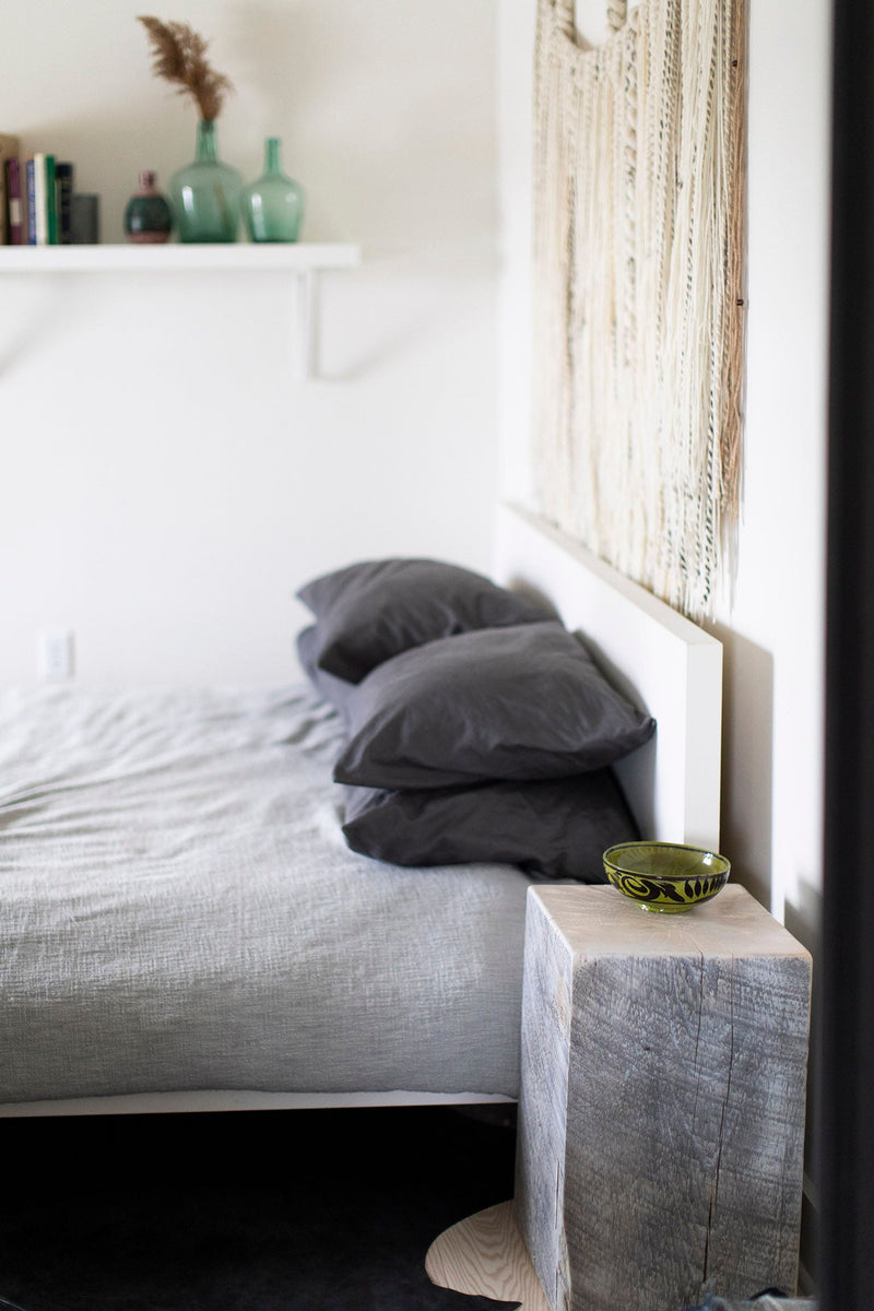 Whitewash maple stump side table used as a nightstand, Bertu Home