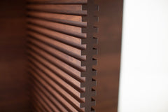 Overhead view of the Cicely walnut dining table's tabletop