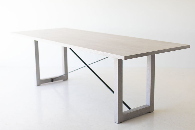 Modern luxury whitewash white oak dining table by Bertu Home, front view