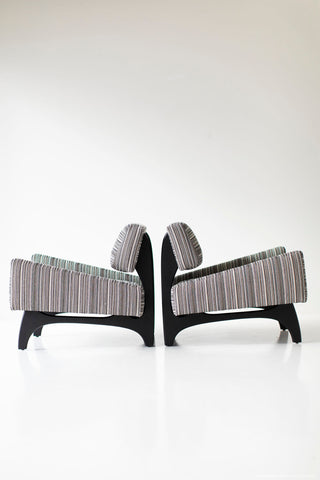 Canadian chair with dark walnut finish, matching pair facing each other in profile