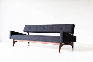Modern luxury Canadian sofa by Craft Associates®, handcrafted walnut-legged sofa, front view