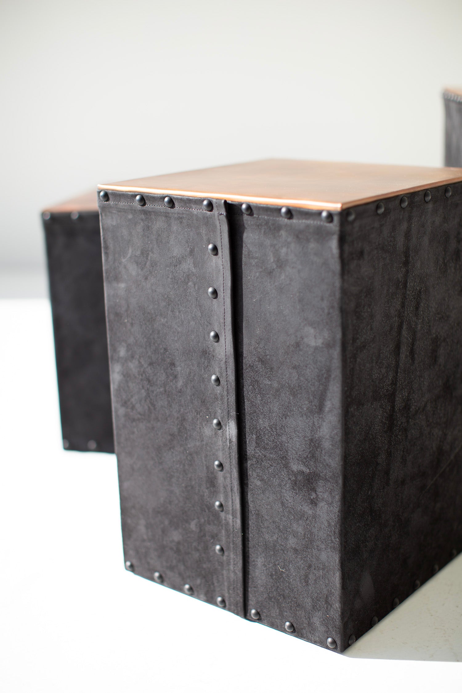 Cawtaba Modern Leather and Copper Side Tables - 2312