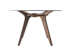 Detail of the walnut wood grain on the modern dining table