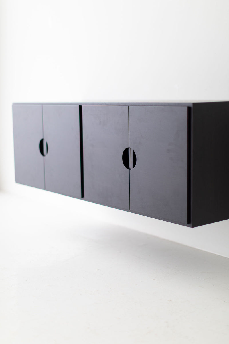 Close-up of the walnut joinery on the modern luxury cabinet