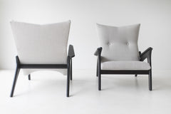 Front and rear views of the Frank chair showing the dark walnut frame
